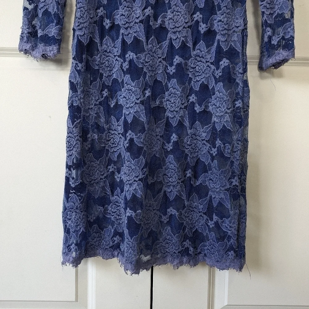 Rebecca Taylor Dress Women's 4 Blue Lace Semi Sheer Long Sleeve Zip Back - Picture 4 of 6
